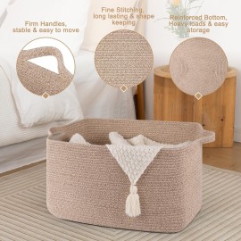 SIXDOVE 65L Large Storage Basket, Cotton Rope Woven Blanket Basket, Toy Storage for Baby Room, Living Room, Brown