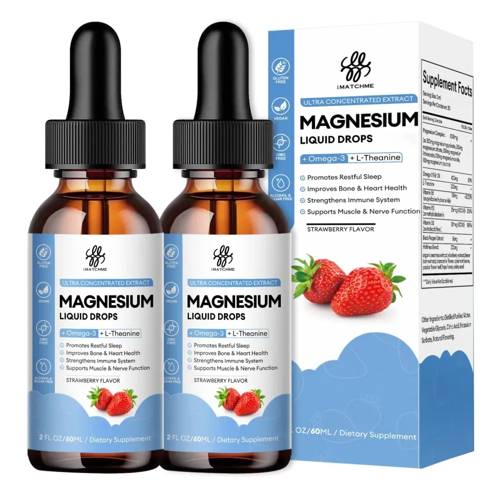 (2 Pack) Magnesium Glycinate Liquid Drop with Citrate, Oxide and Taurate, Calm Magnesium with Omega3, L-Theanine, D3, B6, B12 for Calm, Sleep, Leg Cramps, Muscles, Energy, Sugar-Free Strawberry Flavor (2 Pack) Magnesium Glycinate Liquid Drop with Citrate, Oxide and Taurate, Calm Magnesium with Omega3, L-Theanine, D3, B6, B12 for Calm, Sleep, Leg Cramps, Muscles, Energy, Sugar-Free Strawberry Flavor
