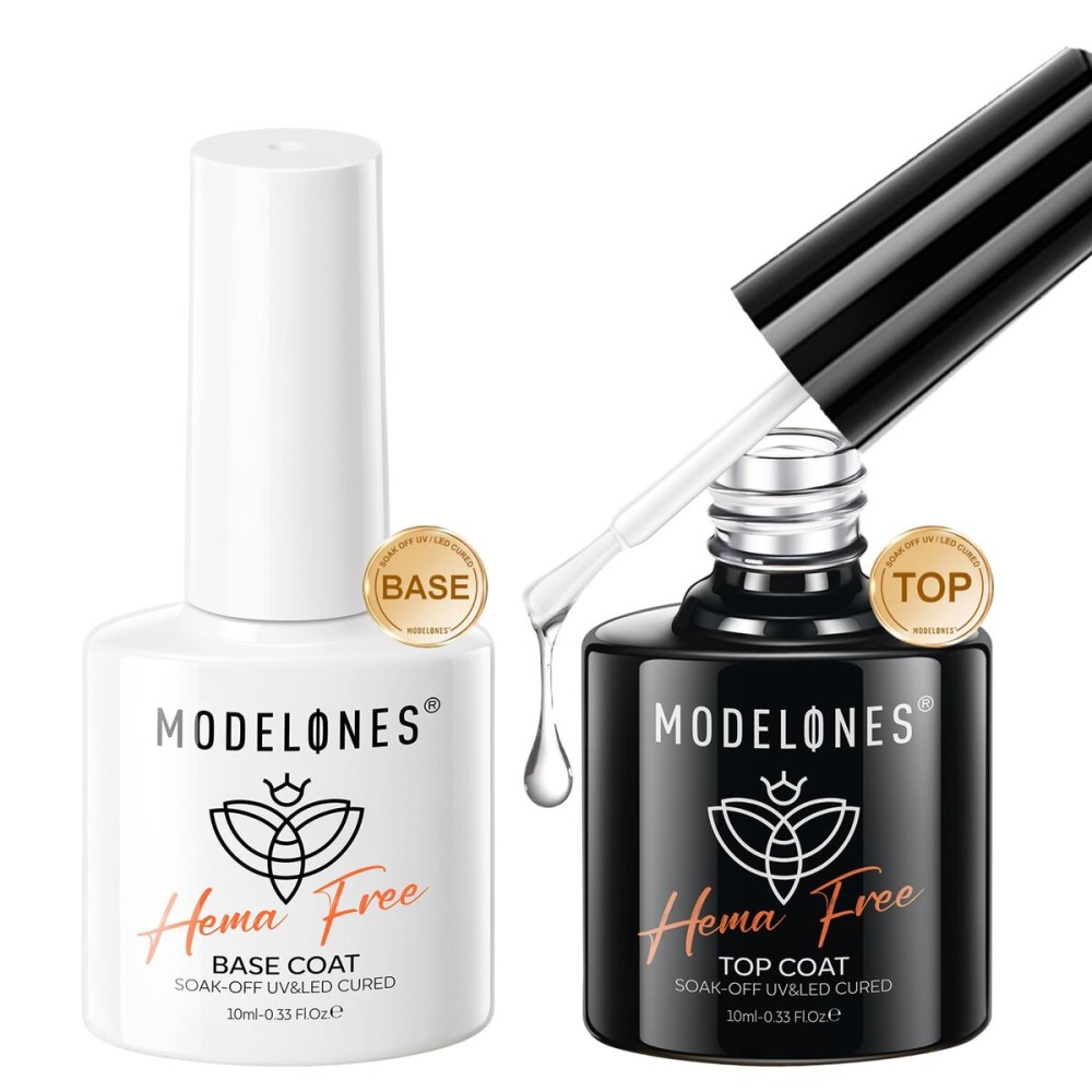 modelones Hema-Free Gel Base and Top Coat Set, 2 Pcs Clear Glossy Gel Top Base Coat No Wipe Long Lasting for Gel Polish, Acrylic Nails Soak Off Nail Lamp Nail Art Home Salon Manicure modelones Hema-Free Gel Base and Top Coat Set, 2 Pcs Clear Glossy Gel Top Base Coat No Wipe Long Lasting for Gel Polish, Acrylic Nails Soak Off Nail Lamp Nail Art Home Salon Manicure