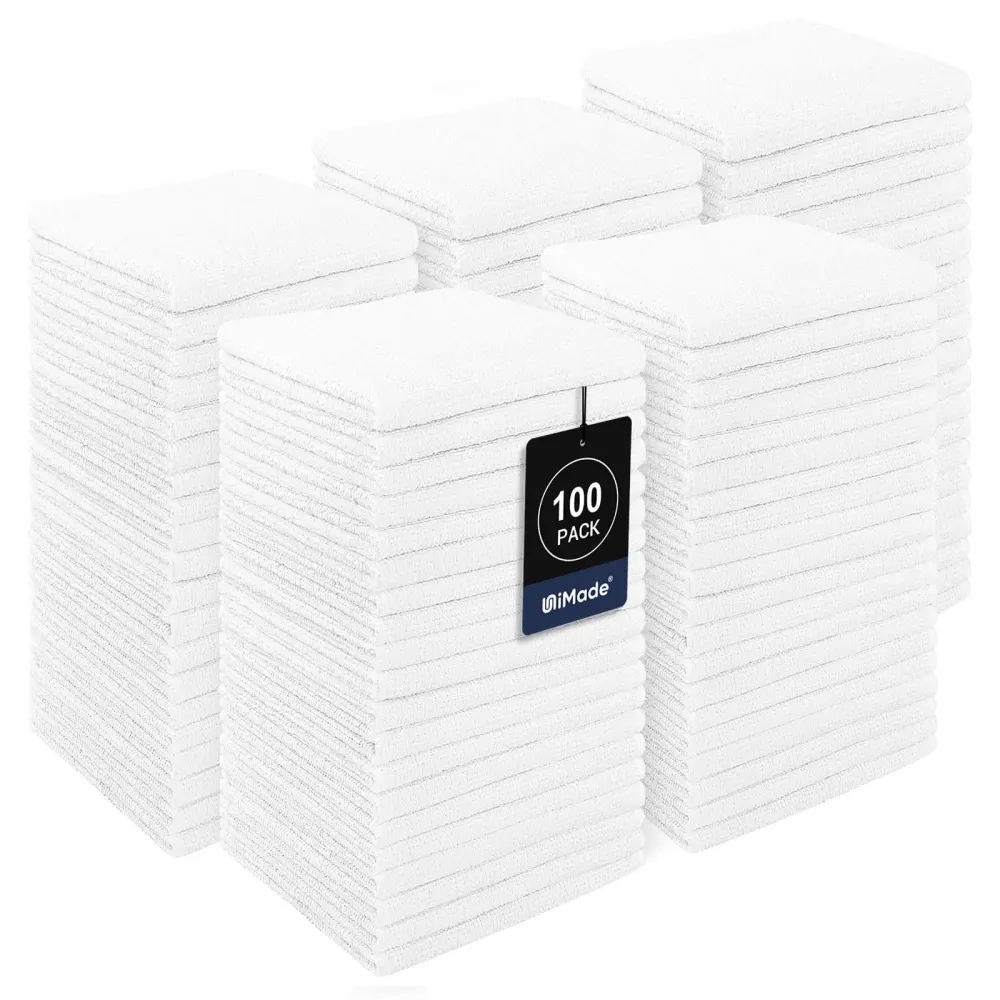 UNIMADE Washcloths Bulk - 100 Pack - Face Towel (12 x 12), Highly Soft Wash Cloth and Hand Towels, Fast Drying Multi-Purpose Microfiber Cleansing Cloths for Bathroom, Hotel, Spa, and Salon - White UNIMADE Washcloths Bulk - 100 Pack - Face Towel (12 x 12), Highly Soft Wash Cloth and Hand Towels, Fast Drying Multi-Purpose Microfiber Cleansing Cloths for Bathroom, Hotel, Spa, and Salon - White