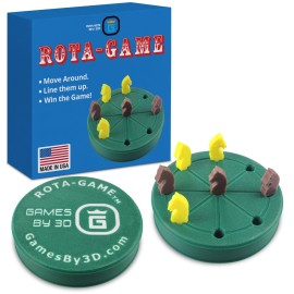 Games by 3D ROTA Game, Tic-Tac-Toe Game with Never a Tie, A Winner in Every Round, Ancient Roman Strategy Game, Portable 4 Board, Pockets or Purse-Size, with Horse Pieces, Made in USA (Green)