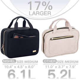NISHEL Travel Toiletry Bag for women, Portable Hanging Organizer for Travel-Sized Shampoo, Conditioner, Brushes Set, makeup Accessories, Medium Size, Black NISHEL Travel Toiletry Bag for women, Portable Hanging Organizer for Travel-Sized Shampoo, Conditioner, Brushes Set, makeup Accessories, Medium Size, Black