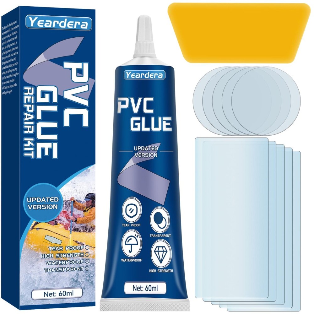 Yeardera Air Mattress Patch Kit, Waterproof Vinyl Repair Kit, High Strength PVC Adhesive for Inflatables, PVC Boats, Vinyl Glue (60ml/1 Pack) Yeardera Air Mattress Patch Kit, Waterproof Vinyl Repair Kit, High Strength PVC Adhesive for Inflatables, PVC Boats, Vinyl Glue (60ml/1 Pack)