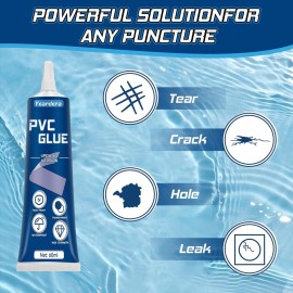 Yeardera Air Mattress Patch Kit, Waterproof Vinyl Repair Kit, High Strength PVC Adhesive for Inflatables, PVC Boats, Vinyl Glue (60ml/1 Pack) Yeardera Air Mattress Patch Kit, Waterproof Vinyl Repair Kit, High Strength PVC Adhesive for Inflatables, PVC Boats, Vinyl Glue (60ml/1 Pack)