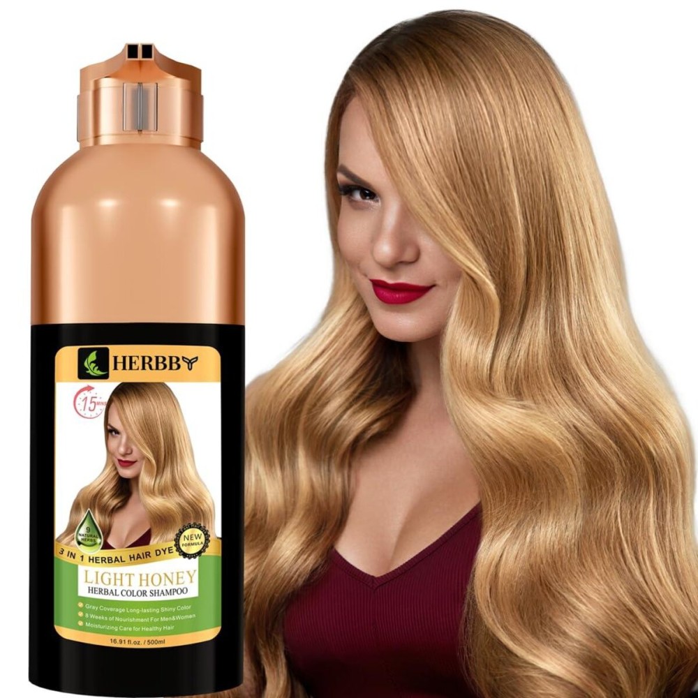 HERBBY Hair Color Shampoo for Gray Hair Coverage&Color Transform with 9 Herbal Extracts -Long Lasting(6-8 Weeks),Shiny,Evenly Colored,Instant Hair Dye Shampoo&Conditioner, 500 Ml (LIGHT HONEY COLOR) HERBBY Hair Color Shampoo for Gray Hair Coverage&Color Transform with 9 Herbal Extracts -Long Lasting(6-8 Weeks),Shiny,Evenly Colored,Instant Hair Dye Shampoo&Conditioner, 500 Ml (LIGHT HONEY COLOR)