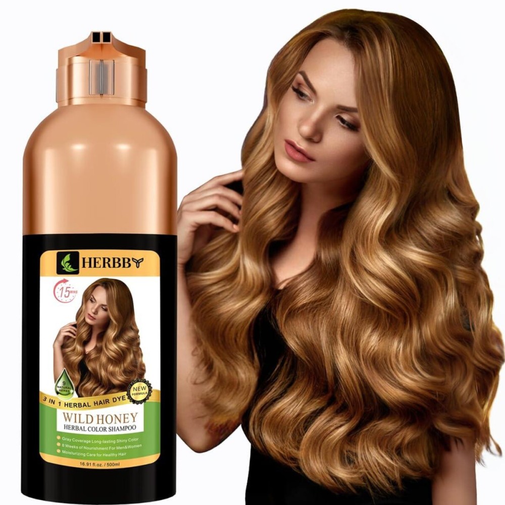 HERBBY Hair Color Shampoo for Gray Hair Coverage&Color Transform with 9 Herbal Extracts -Long Lasting(6-8 Weeks),Shiny,Evenly Colored,Instant Hair Dye Shampoo&Conditioner, 500 Ml (WILD HONEY COLOR) HERBBY Hair Color Shampoo for Gray Hair Coverage&Color Transform with 9 Herbal Extracts -Long Lasting(6-8 Weeks),Shiny,Evenly Colored,Instant Hair Dye Shampoo&Conditioner, 500 Ml (WILD HONEY COLOR)