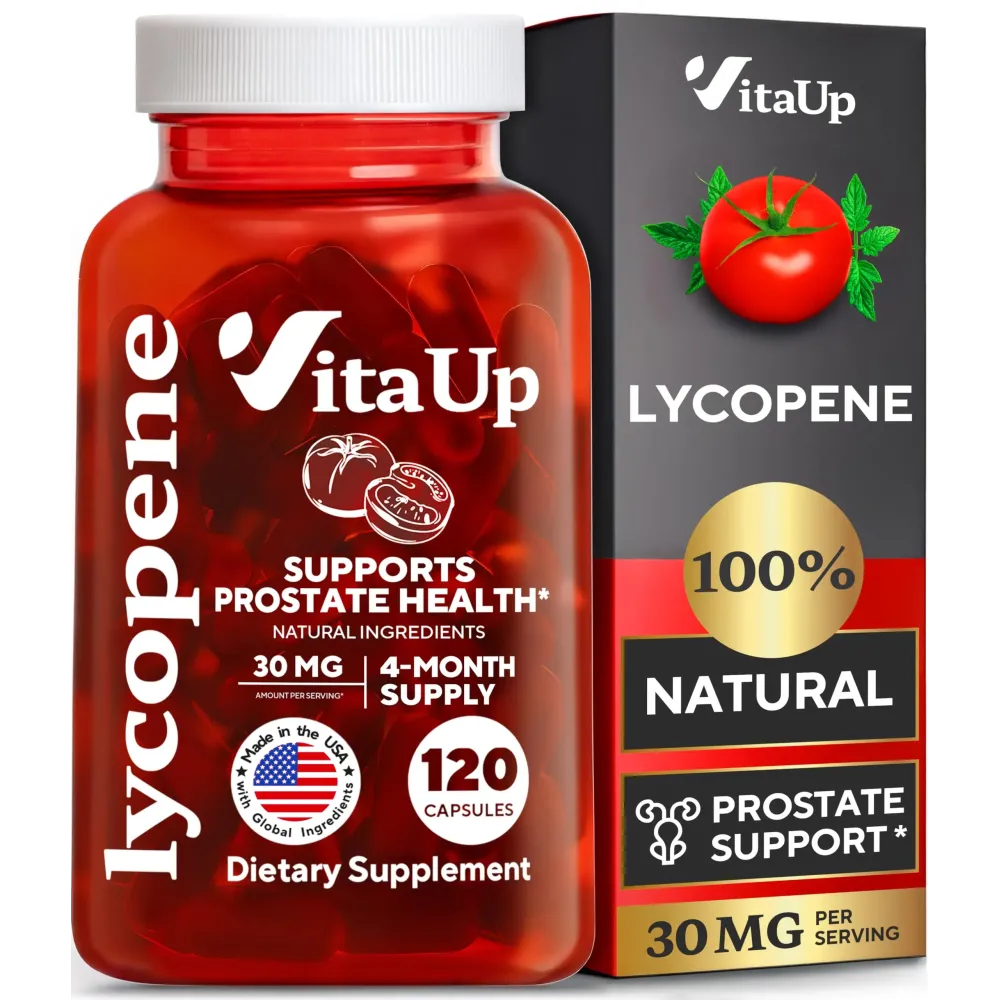 VitaUp Lycopene Supplements for Men 30 mg - USA Made - Prostate Supplements for Men - Lycopene Supplement for Prostate, Skin & Antioxidant Support - 120 Count VitaUp Lycopene Supplements for Men 30 mg - USA Made - Prostate Supplements for Men - Lycopene Supplement for Prostate, Skin & Antioxidant Support - 120 Count