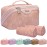 Travel Makeup Bags Cosmetic Organizer Bag: 3-Set Large Capacity Make up Bag - PU Leather Toiletry Bag for Women - Wide Open Portable Pouch with Divider & Handle 01-Pink-new