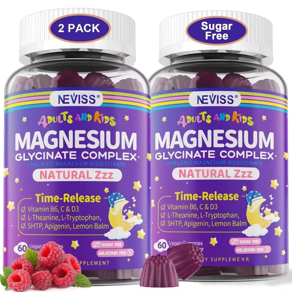 Magnesium Glycinate Gummies for Adults & Kids 4+, Sugar Free Magnesium Bisglycinate Supplement 400/200mg with B6D3, 5HTP, L-Theanine for Sleep & Relaxation, Brain, Muscle, Melatonin Free Gummies,2Pack Magnesium Glycinate Gummies for Adults & Kids 4+, Sugar Free Magnesium Bisglycinate Supplement 400/200mg with B6D3, 5HTP, L-Theanine for Sleep & Relaxation, Brain, Muscle, Melatonin Free Gummies,2Pack