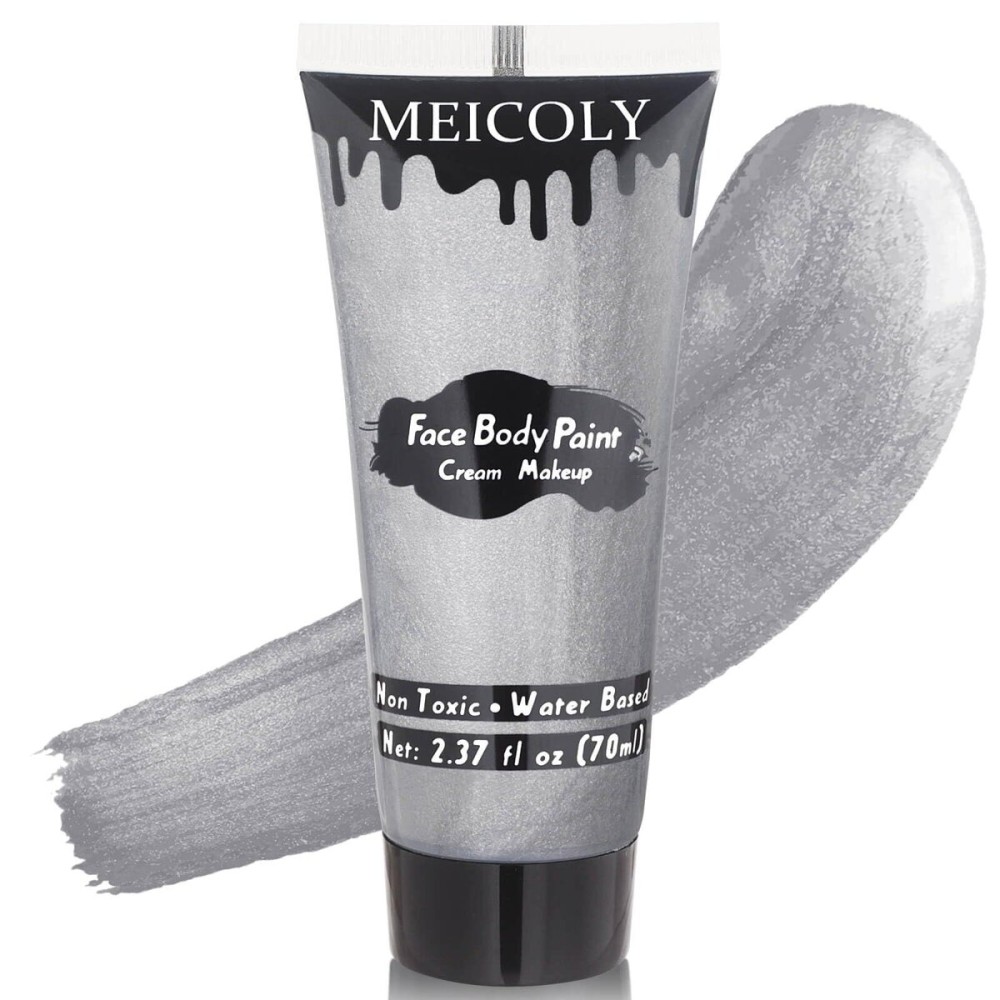 MEICOLY Cream Metallic Silver Face Body Paint,2.37Oz Large Tube Water Based Full Body Paint for Adults and Kids,Professional Silver Face Paint for Halloween Tin Man SFX Special Effects Cosplay Makeup MEICOLY Cream Metallic Silver Face Body Paint,2.37Oz Large Tube Water Based Full Body Paint for Adults and Kids,Professional Silver Face Paint for Halloween Tin Man SFX Special Effects Cosplay Makeup