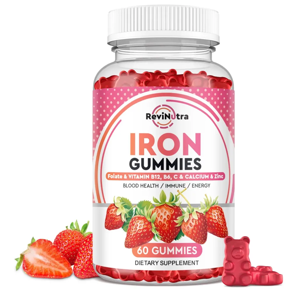 Iron Gummies - with Calcium, Zinc, Folate & Vitamin B12, C,B6 for Adults & Kids - Blood Builder & Energy Support for Iron Deficiency, Anemia, Vegan - 60 Gummies Iron Gummies - with Calcium, Zinc, Folate & Vitamin B12, C,B6 for Adults & Kids - Blood Builder & Energy Support for Iron Deficiency, Anemia, Vegan - 60 Gummies