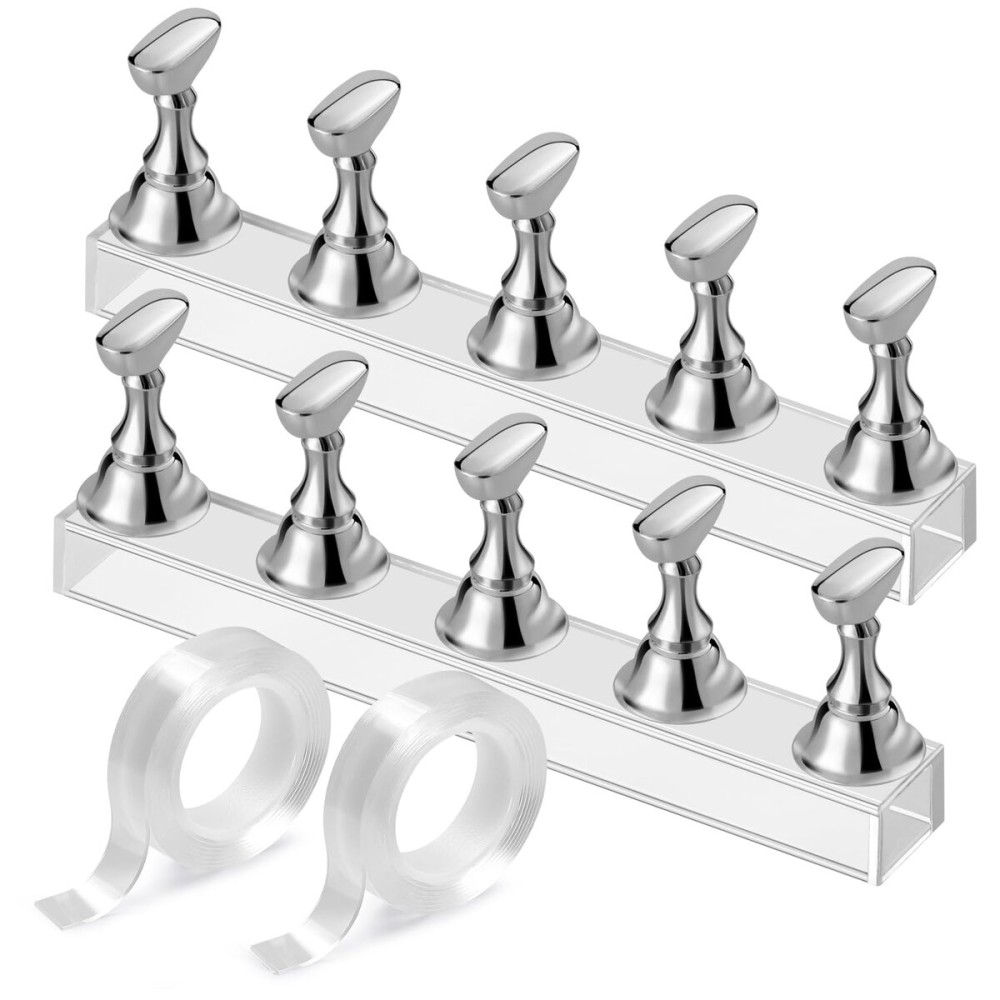 Etercycle Nail Stand Acrylic Nail Art Display Stand Practice Nail Holder for Painting Nails Magnetic Practice Stands with Double-sided Tape For DIY Salon Supplies (Silver) Etercycle Nail Stand Acrylic Nail Art Display Stand Practice Nail Holder for Painting Nails Magnetic Practice Stands with Double-sided Tape For DIY Salon Supplies (Silver)