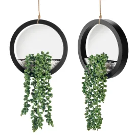 Der Rose 2 Pack Fake Plants Hanging Artificial Succulents Plants in Black Pots for Living Room Bathroom Accessories Boho Wall Decor