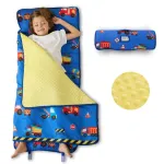 beeweed Toddler Nap Mat, Rollup Design Kid Sleeping Mat with Removable Pillow & Minky Blanket, Toddler Sleeping Bag for Daycare Preschool Travel Camping, Truck