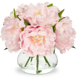 Hollyone Pink Peonies Artificial Flowers with Vase Faux Flowers Peony Fake Flowers Silk Flower Arrangements in Glass Vase with Faux Water for Home Decor Bathroom Table Centerpiece Shelf Decorations Hollyone Pink Peonies Artificial Flowers with Vase Faux Flowers Peony Fake Flowers Silk Flower Arrangements in Glass Vase with Faux Water for Home Decor Bathroom Table Centerpiece Shelf Decorations
