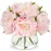 Hollyone Pink Peonies Artificial Flowers with Vase Faux Flowers Peony Fake Flowers Silk Flower Arrangements in Glass Vase with Faux Water for Home Decor Bathroom Table Centerpiece Shelf Decorations