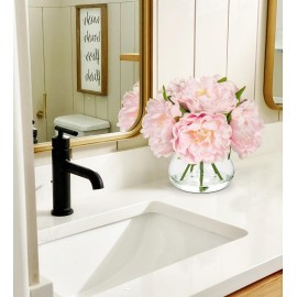 Hollyone Pink Peonies Artificial Flowers with Vase Faux Flowers Peony Fake Flowers Silk Flower Arrangements in Glass Vase with Faux Water for Home Decor Bathroom Table Centerpiece Shelf Decorations Hollyone Pink Peonies Artificial Flowers with Vase Faux Flowers Peony Fake Flowers Silk Flower Arrangements in Glass Vase with Faux Water for Home Decor Bathroom Table Centerpiece Shelf Decorations