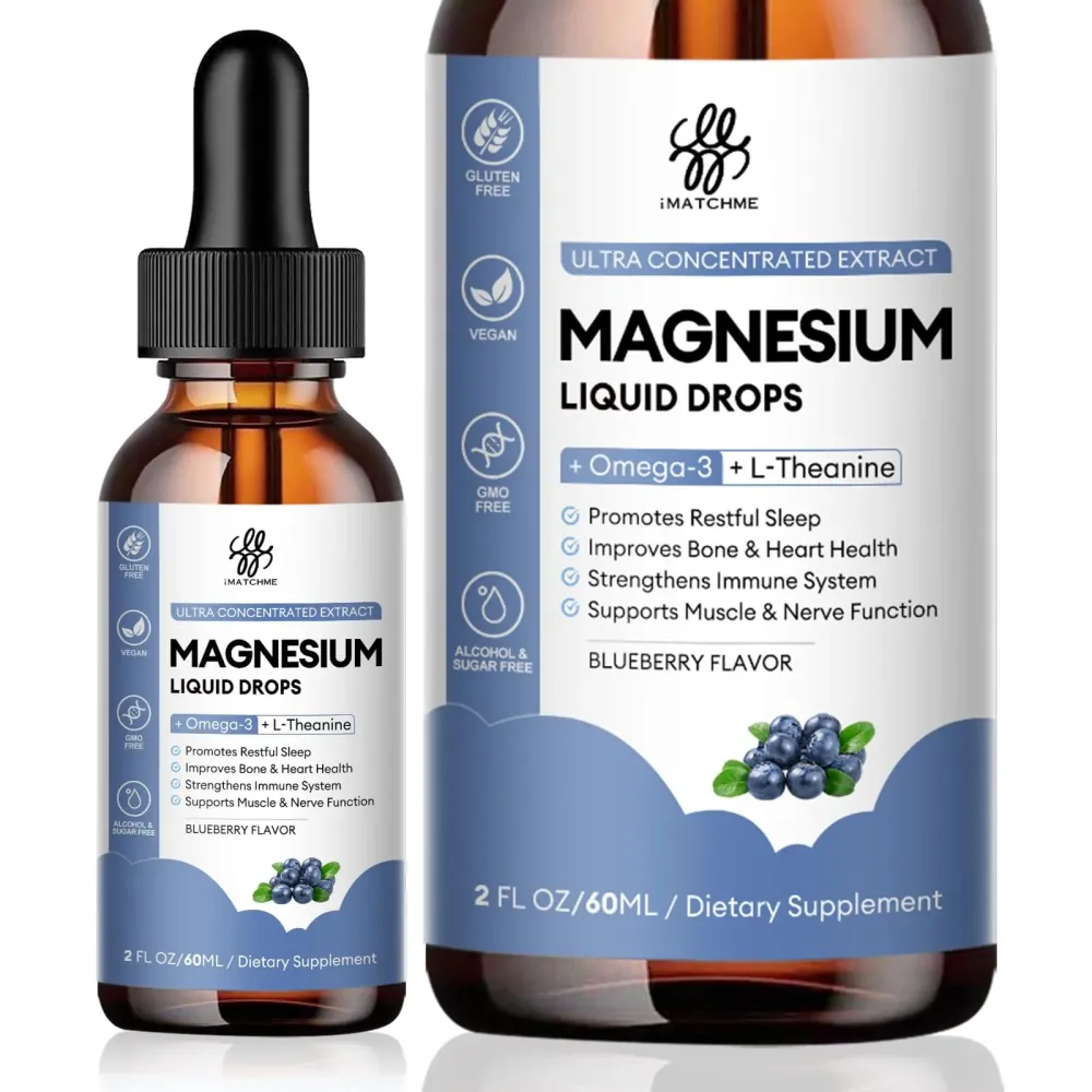 Magnesium Glycinate Liquid, Magnesium Complex Supplement with Omega3, L-Theanine and Vitamin for Calm, Sleep Support, Muscle Relief, Non GMO, Blueberry Flavor, 2 Fl Oz Magnesium Glycinate Liquid, Magnesium Complex Supplement with Omega3, L-Theanine and Vitamin for Calm, Sleep Support, Muscle Relief, Non GMO, Blueberry Flavor, 2 Fl Oz
