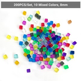200PCS 8mm/0.3 D6 Blank Dices Set, Clear Square Corner Small Mini Standard Multi-Colored Colorful Trash 6-Sided Cube Bulk Pack Bag for Easter Educational DIY Board Game Role Playing Group Activities
