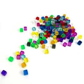 200PCS 8mm/0.3 D6 Blank Dices Set, Clear Square Corner Small Mini Standard Multi-Colored Colorful Trash 6-Sided Cube Bulk Pack Bag for Easter Educational DIY Board Game Role Playing Group Activities