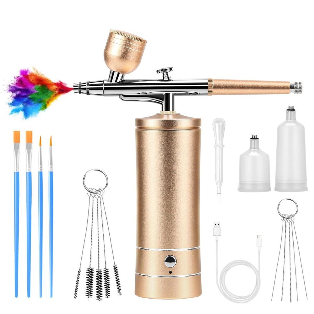 Airbrush-Kit Air Brush Kit With Air Compressor Nail Charms Wireless Air Brush for Barber, Nail Art, Cake Decor, Makeup, Model Painting (Golden) Airbrush-Kit Air Brush Kit With Air Compressor Nail Charms Wireless Air Brush for Barber, Nail Art, Cake Decor, Makeup, Model Painting (Golden)