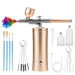 Airbrush-Kit Air Brush Kit With Air Compressor Nail Charms Wireless Air Brush for Barber, Nail Art, Cake Decor, Makeup, Model Painting (Golden)
