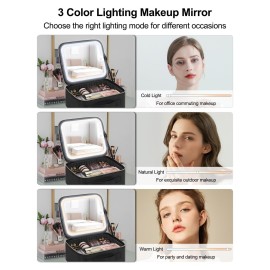 Chomeiu Makeup Bag with LED Mirror, Travel Makeup Case for Women and Makeup Artists Cosmetic Organizer Large Make Up Bags with Light Up Mirror, 3 Color Lights, Adjustable Dividers and Brush Holder Chomeiu Makeup Bag with LED Mirror, Travel Makeup Case for Women and Makeup Artists Cosmetic Organizer Large Make Up Bags with Light Up Mirror, 3 Color Lights, Adjustable Dividers and Brush Holder