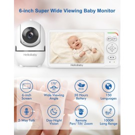HelloBaby Baby Monitor with 6 World First IPS Screen 30-Hrs Battery, Remote Pan/Tilt/Zoom Camera, No WiFi Video Baby Monitor Camera and Audio, ECO, VOX, 2-Way Talk, Night Vision, 1000ft, Portable
