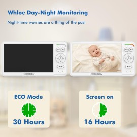 HelloBaby Baby Monitor with 6 World First IPS Screen 30-Hrs Battery, Remote Pan/Tilt/Zoom Camera, No WiFi Video Baby Monitor Camera and Audio, ECO, VOX, 2-Way Talk, Night Vision, 1000ft, Portable