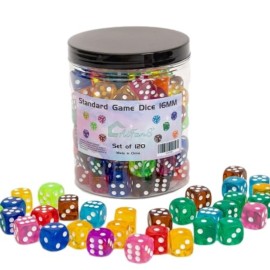 120 Pieces 16MM Dice Set, 6 Sided Standard Game Dices with Portable Box for Board Games,Worker Placement,Math Activities(Translucent Round Corners,10 Colors)