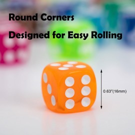120 Pieces 16MM Dice Set, 6 Sided Standard Game Dices with Portable Box for Board Games,Worker Placement,Math Activities(Translucent Round Corners,10 Colors)