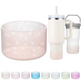 Onlymory Silicone Boot for 30 40 OZ Stanley Cup Accessories, Glitter Boots for Stanley 20OZ 30OZ Tumbler Ice-Flow 16OZ Bottle, Anti-Slip Bling Protector Bottom Cover Sleeve, Clear Rose Quartz Gold