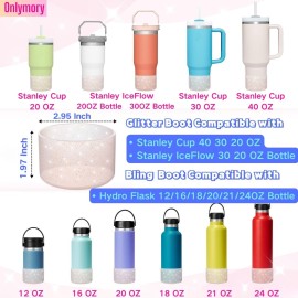 Onlymory Silicone Boot for 30 40 OZ Stanley Cup Accessories, Glitter Boots for Stanley 20OZ 30OZ Tumbler Ice-Flow 16OZ Bottle, Anti-Slip Bling Protector Bottom Cover Sleeve, Clear Rose Quartz Gold Onlymory Silicone Boot for 30 40 OZ Stanley Cup Accessories, Glitter Boots for Stanley 20OZ 30OZ Tumbler Ice-Flow 16OZ Bottle, Anti-Slip Bling Protector Bottom Cover Sleeve, Clear Rose Quartz Gold