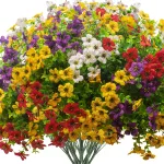 Grunyia Artificial Fake Plants Flowers for Outdoor Spring Decoration, 16 Bundles Faux Silk Colorful Daisy UV Resistant Realistic for Outside Porch Patio Home Yard Garden Planters Pots Window Box(Mix)