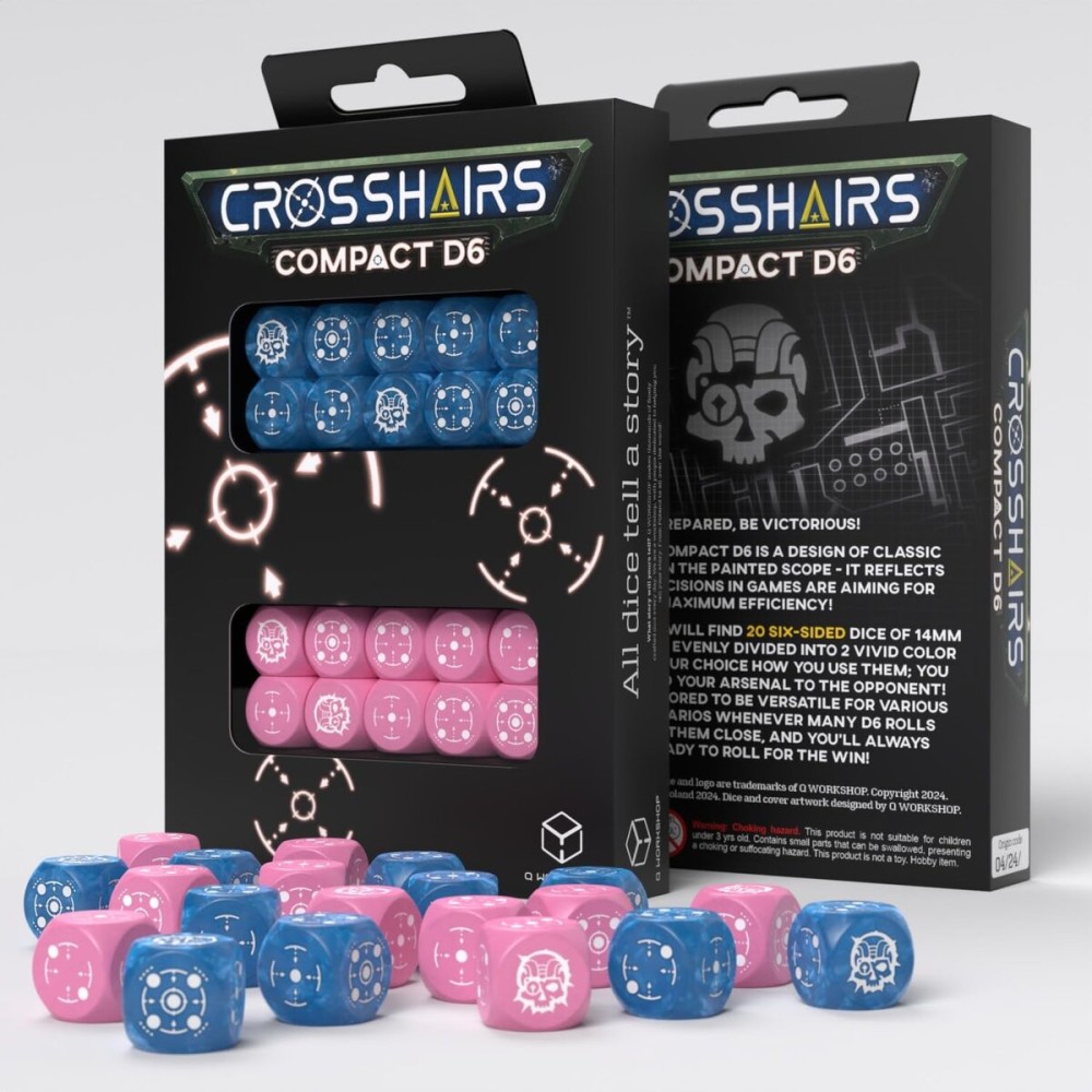 Crosshairs Compact D6: Blue & Pink by Q-Workshop, Dice for RPG Board Games, for 1+ Players and Ages 14+ Crosshairs Compact D6: Blue & Pink by Q-Workshop, Dice for RPG Board Games, for 1+ Players and Ages 14+