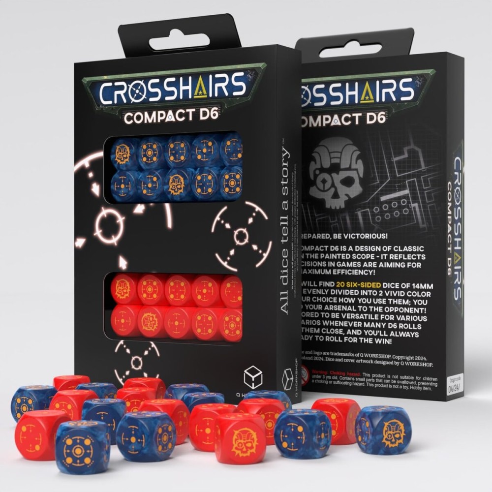 Crosshairs Compact D6: Cobalt & Red by Q-Workshop, Dice for RPG Board Games, for 1+ Players and Ages 14+ Crosshairs Compact D6: Cobalt & Red by Q-Workshop, Dice for RPG Board Games, for 1+ Players and Ages 14+