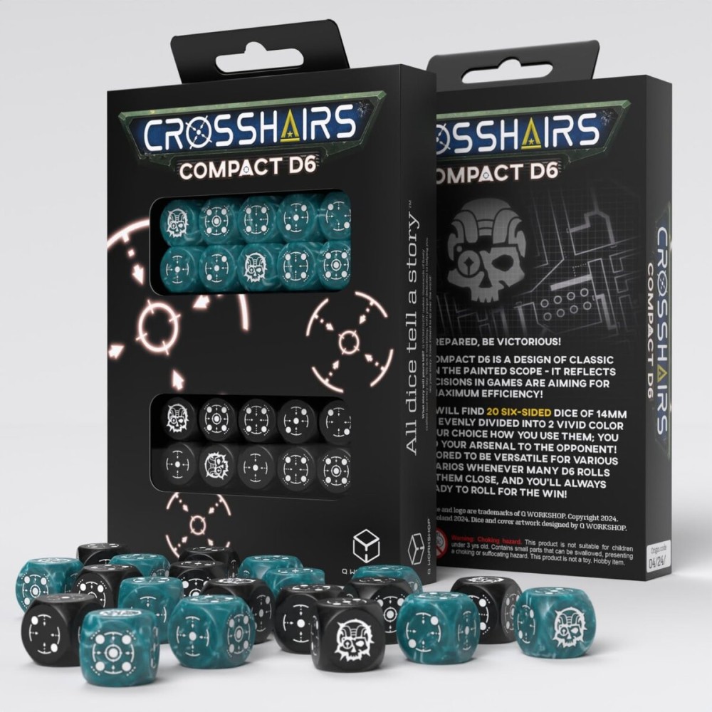 Crosshairs Compact D6: Stormy & Black by Q-Workshop, Dice for RPG Board Games, for 1+ Players and Ages 14+ Crosshairs Compact D6: Stormy & Black by Q-Workshop, Dice for RPG Board Games, for 1+ Players and Ages 14+
