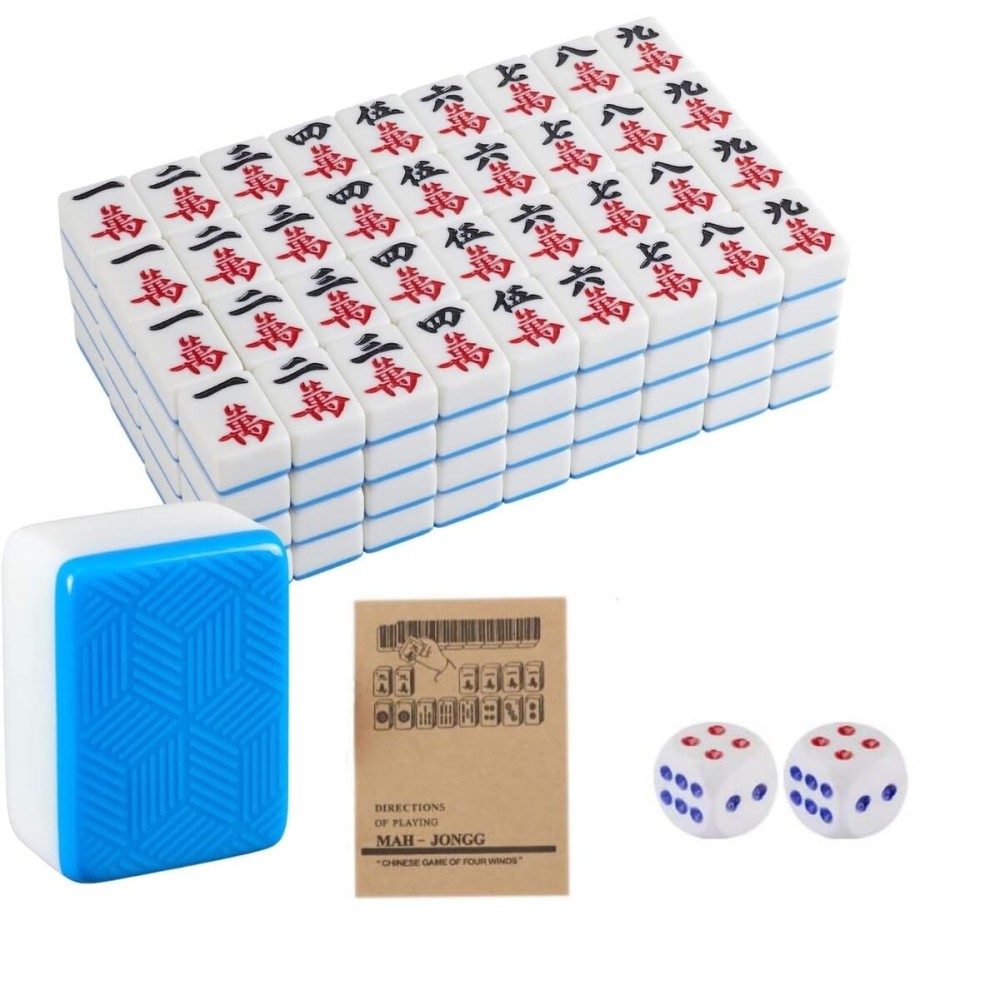 LinaLife Chinese Mahjong Set, Classic with 146+ blue Colored Tiles, Wind Indicator and Dice Large 1.6 inch 40mm Mahjong Tiles Melamine English Instraction, Complete Mahjong Tiles Set with Carrying bag LinaLife Chinese Mahjong Set, Classic with 146+ blue Colored Tiles, Wind Indicator and Dice Large 1.6 inch 40mm Mahjong Tiles Melamine English Instraction, Complete Mahjong Tiles Set with Carrying bag