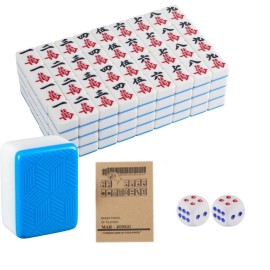 LinaLife Chinese Mahjong Set, Classic with 146+ blue Colored Tiles, Wind Indicator and Dice Large 1.6 inch 40mm Mahjong Tiles Melamine English Instraction, Complete Mahjong Tiles Set with Carrying bag