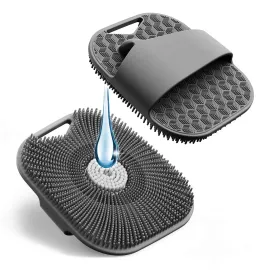 Silicone Body Scrubber for Men Women, Friendly Shower Body Scrubber for Sensitive Skin, Silicone Loofahfor Showering with Richer Foam Bristles and Anti-Slippery Handle, Gray Silicone Body Scrubber for Men Women, Friendly Shower Body Scrubber for Sensitive Skin, Silicone Loofahfor Showering with Richer Foam Bristles and Anti-Slippery Handle, Gray