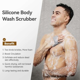 Silicone Body Scrubber for Men Women, Friendly Shower Body Scrubber for Sensitive Skin, Silicone Loofahfor Showering with Richer Foam Bristles and Anti-Slippery Handle, Gray Silicone Body Scrubber for Men Women, Friendly Shower Body Scrubber for Sensitive Skin, Silicone Loofahfor Showering with Richer Foam Bristles and Anti-Slippery Handle, Gray