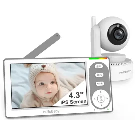 HelloBaby 4.3\'\' Video Baby Monitor with 30 Hours Battery, Remote Pan-Tilt-Zoom Baby Monitor No WiFi, Baby Monitor with Camera and Audio, Night Vision, ECO Mode, Two-way Talk, 8 Lullabies, 1000ft Range