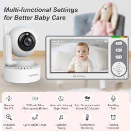HelloBaby 4.3\'\' Video Baby Monitor with 30 Hours Battery, Remote Pan-Tilt-Zoom Baby Monitor No WiFi, Baby Monitor with Camera and Audio, Night Vision, ECO Mode, Two-way Talk, 8 Lullabies, 1000ft Range