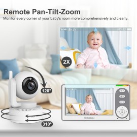 HelloBaby 4.3\'\' Video Baby Monitor with 30 Hours Battery, Remote Pan-Tilt-Zoom Baby Monitor No WiFi, Baby Monitor with Camera and Audio, Night Vision, ECO Mode, Two-way Talk, 8 Lullabies, 1000ft Range