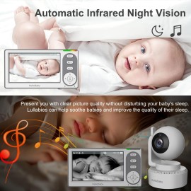 HelloBaby 4.3\'\' Video Baby Monitor with 30 Hours Battery, Remote Pan-Tilt-Zoom Baby Monitor No WiFi, Baby Monitor with Camera and Audio, Night Vision, ECO Mode, Two-way Talk, 8 Lullabies, 1000ft Range