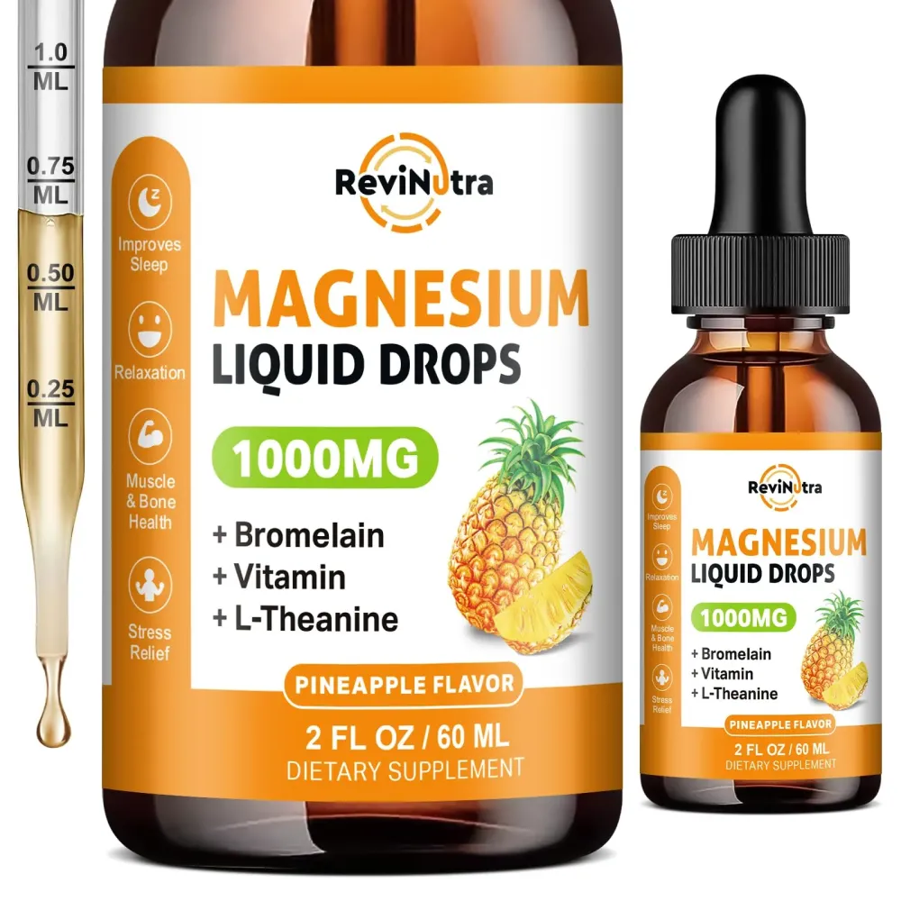 Magnesium Glycinate Liquid Drops, 1000mg of Liquid Magnesium Complex Supplement for Sleep, Nerve, Energy, Muscle, Bone, Calm & Digestion, High Absorption, 2 Fl Oz, Sugar-Free Pineapple Flavor Magnesium Glycinate Liquid Drops, 1000mg of Liquid Magnesium Complex Supplement for Sleep, Nerve, Energy, Muscle, Bone, Calm & Digestion, High Absorption, 2 Fl Oz, Sugar-Free Pineapple Flavor
