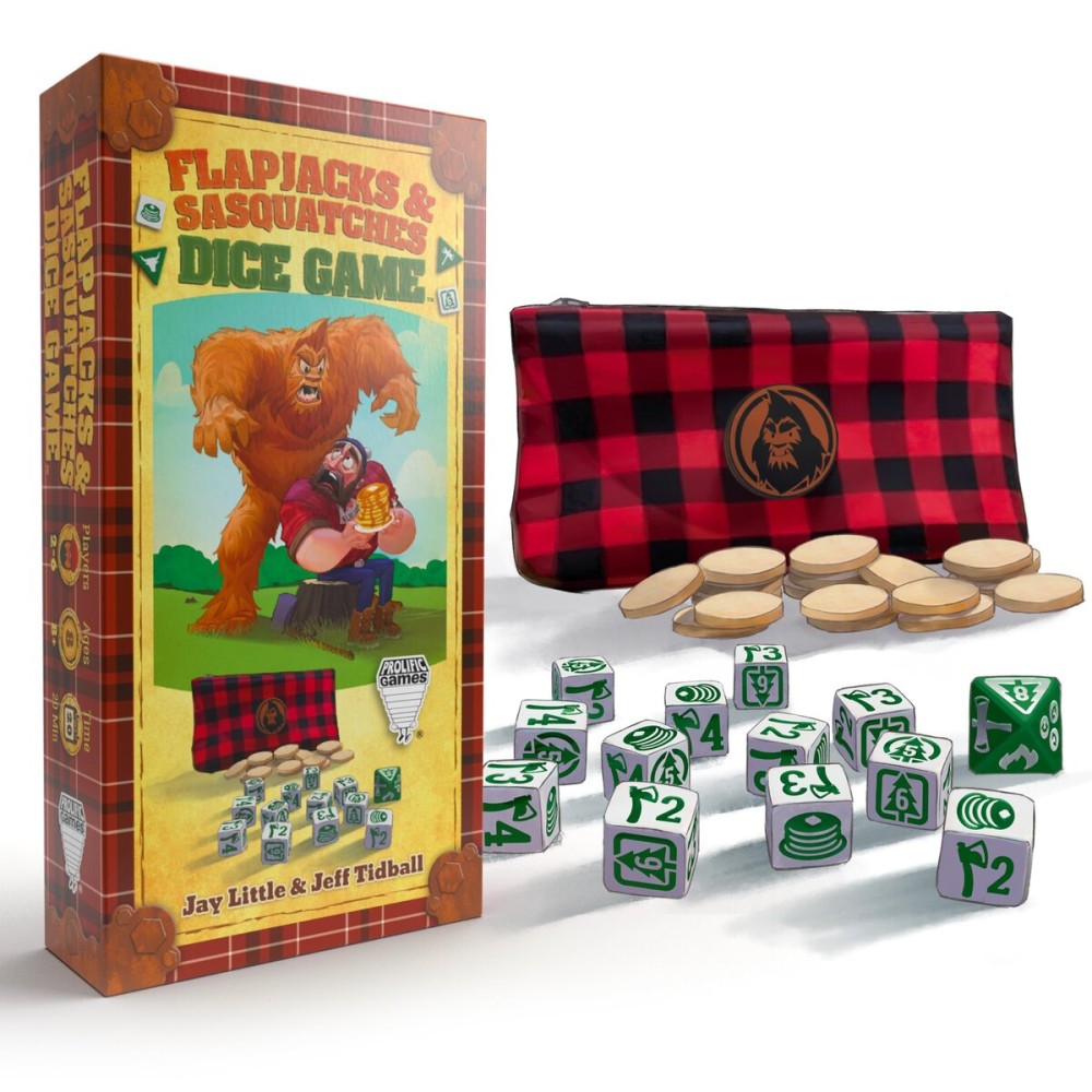 Prolific Games Flapjacks & Sasquatches Lumberjack Dice Game - Quick-Playing in a Zippered Travel Pouch - Great for Camping & Car Trips - Adults, Teens, and Kids - 2 to 6 Players - Ages 8+ Prolific Games Flapjacks & Sasquatches Lumberjack Dice Game - Quick-Playing in a Zippered Travel Pouch - Great for Camping & Car Trips - Adults, Teens, and Kids - 2 to 6 Players - Ages 8+