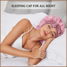 DEMAZALO Long Bonnet for Braids & Curly Hair, Silk Satin Bonnet for Sleeping, Extra Large Bonnets for Women Braid (Black Pink)