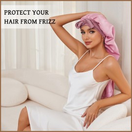 DEMAZALO Long Bonnet for Braids & Curly Hair, Silk Satin Bonnet for Sleeping, Extra Large Bonnets for Women Braid (Black Pink)