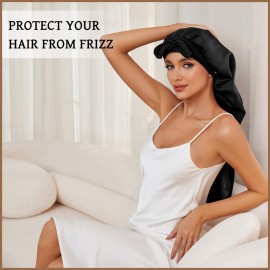 DEMAZALO Long Bonnet for Braids & Curly Hair, Silk Satin Bonnet for Sleeping, Extra Large Bonnets for Women Braid (Black Pink)